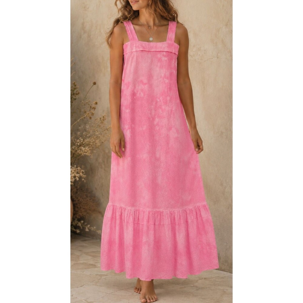 Handcrafted Dress Womens Small Pink Maxi Hand Dye Wearable Art Boho Whimsy